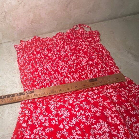 Red Floral Soft Flowy Maxi Dress Adjustable Straps Smocked Bodice Casual Comfort - Picture 8 of 12